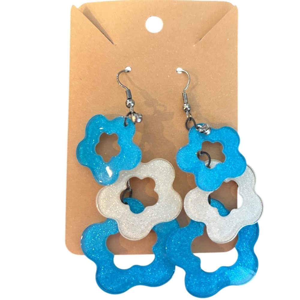 Blue and White Flower Earrings